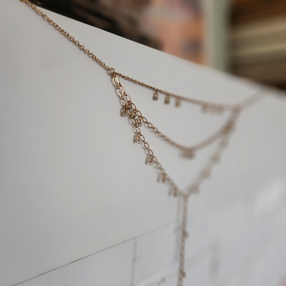 LuLus Gold Rhinestone Layered Necklace, NWOT fairycore delicate Ren faire - Picture 10 of 13